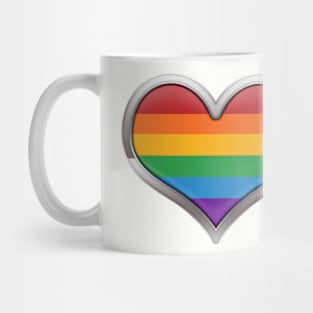 Large LGBT Rainbow Pride Flag Colored Heart with Chrome Frame Mug